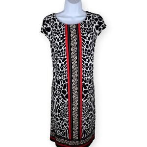 Madison Leigh Black Red Animal Print Jersey Knit Shift Dress 12